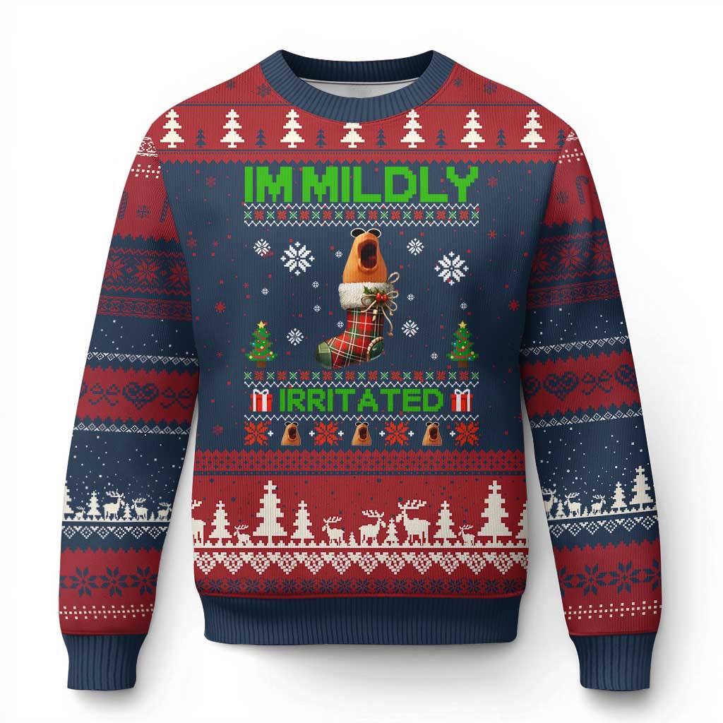 Mildly Irritated Marcus the Worm Meme Ugly Christmas Sweater Funny Xmas Stocking Weirdcore TS02 Navy Red Print Your Wear