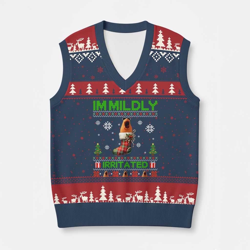 Mildly Irritated Marcus the Worm Meme V-Neck Knit Sweater Vest Funny Xmas Stocking Weirdcore TS02 Navy Red Print Your Wear