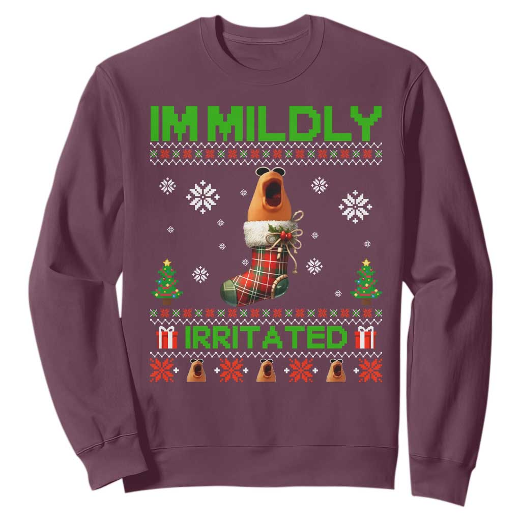 Mildly Irritated Marcus the Worm Meme Sweatshirt Funny Christmas Stocking Weirdcore TS02 Maroon Print Your Wear