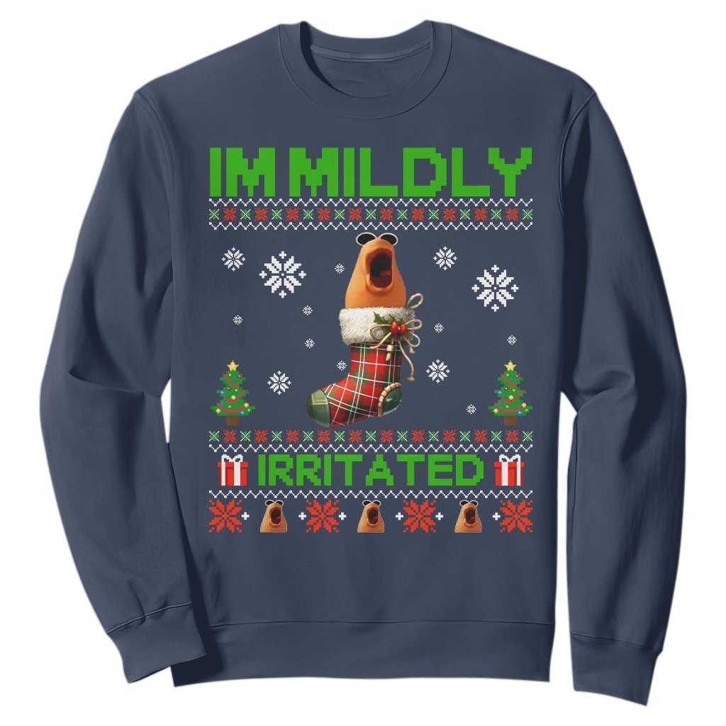 Mildly Irritated Marcus the Worm Meme Sweatshirt Funny Christmas Stocking Weirdcore TS02 Navy Print Your Wear