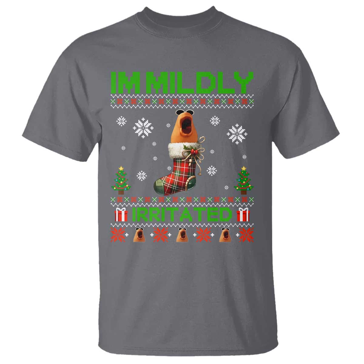 Mildly Irritated Marcus the Worm Meme T Shirt Funny Christmas Stocking Weirdcore TS02 Charcoal Print Your Wear