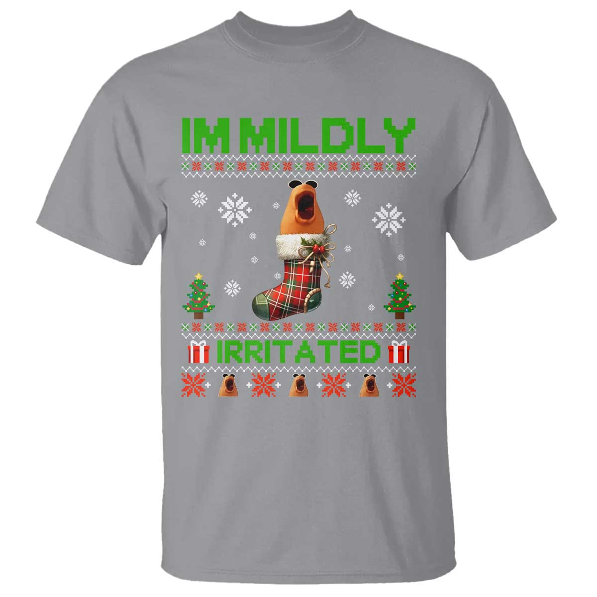 Mildly Irritated Marcus the Worm Meme T Shirt Funny Christmas Stocking Weirdcore TS02 Sport Gray Print Your Wear