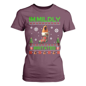 Mildly Irritated Marcus the Worm Meme T Shirt For Women Funny Christmas Stocking Weirdcore TS02 Maroon Print Your Wear