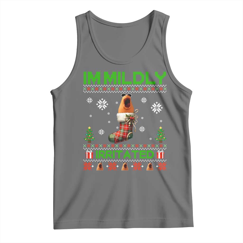 Mildly Irritated Marcus the Worm Meme Tank Top Funny Christmas Stocking Weirdcore TS02 Black Heather Print Your Wear