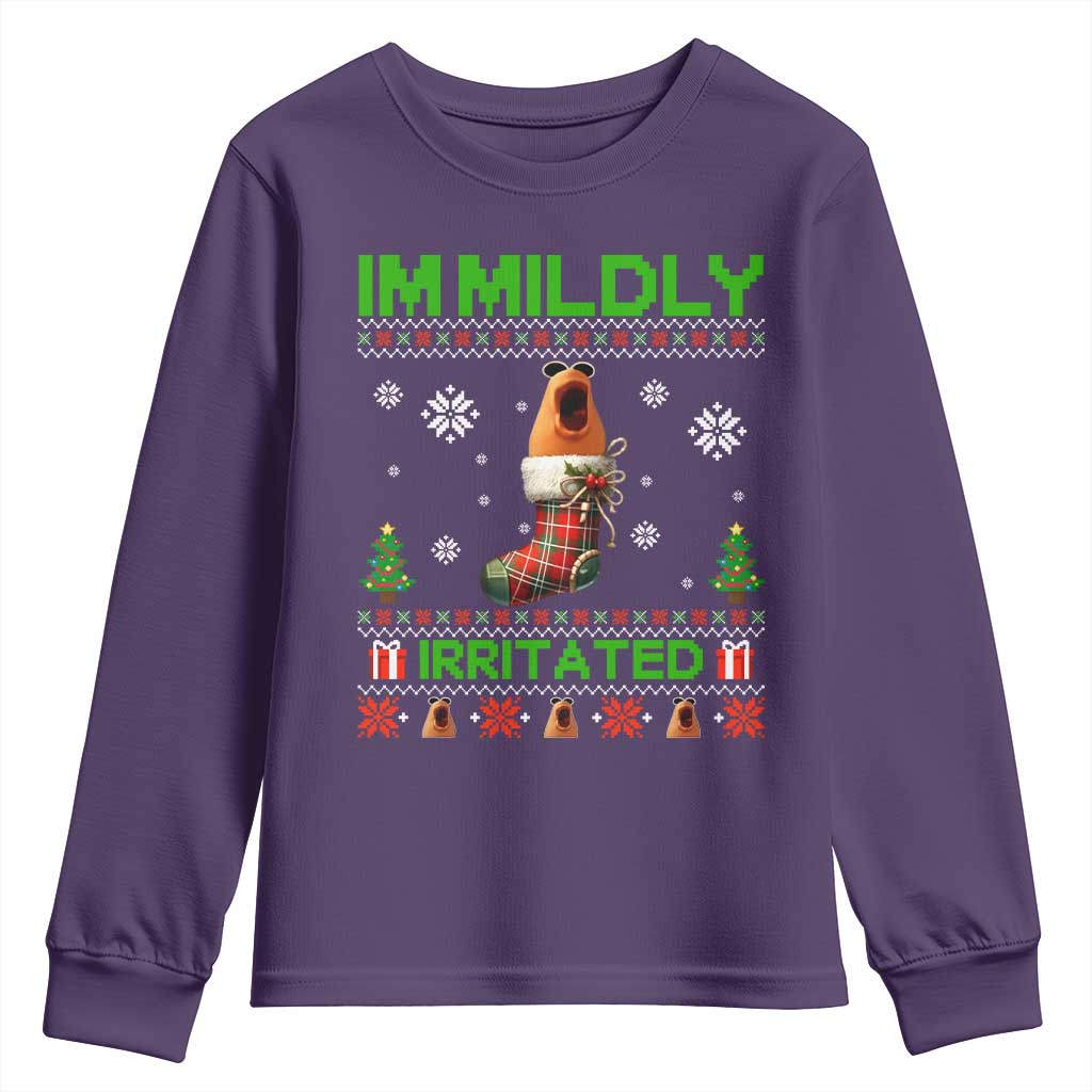 Mildly Irritated Marcus the Worm Meme Youth Sweatshirt Funny Christmas Stocking Weirdcore TS02 Purple Print Your Wear