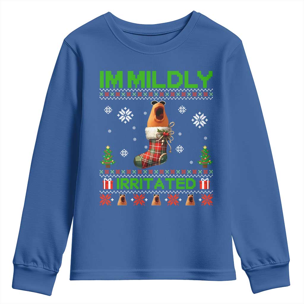 Mildly Irritated Marcus the Worm Meme Youth Sweatshirt Funny Christmas Stocking Weirdcore TS02 Royal Blue Print Your Wear