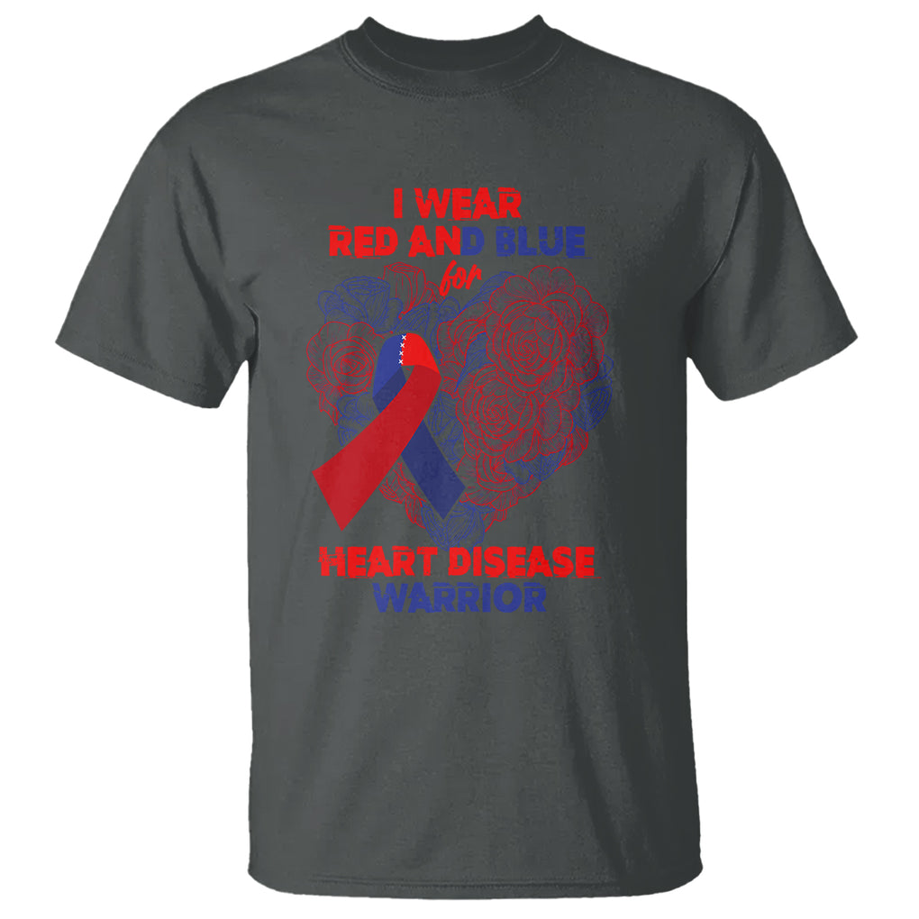 CHD Awareness T Shirt I Wear Red And Blue For Heart Disease Warrior CHD Month TS02 Dark Heather Printyourwear