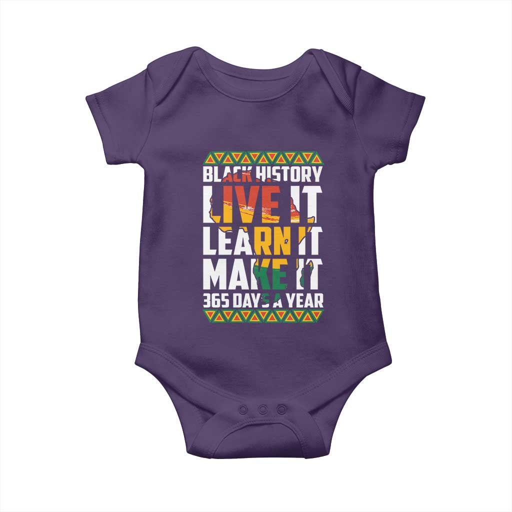 Black History Month Baby Onesie Live It Learn It Make It 365 Days A Year Kente TS02 Purple Print Your Wear
