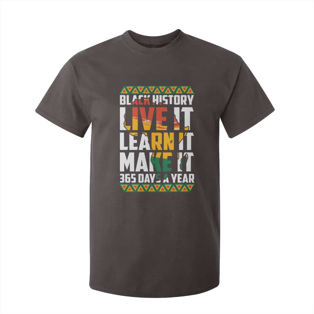 Black History Month T Shirt For Kid Live It Learn It Make It 365 Days A Year Kente TS02 Dark Chocolate Print Your Wear