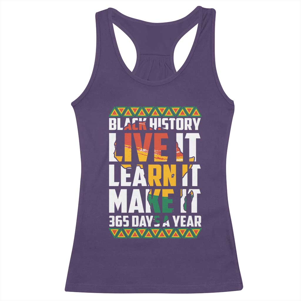 Black History Month Racerback Tank Top Live It Learn It Make It 365 Days A Year Kente TS02 Purple Print Your Wear