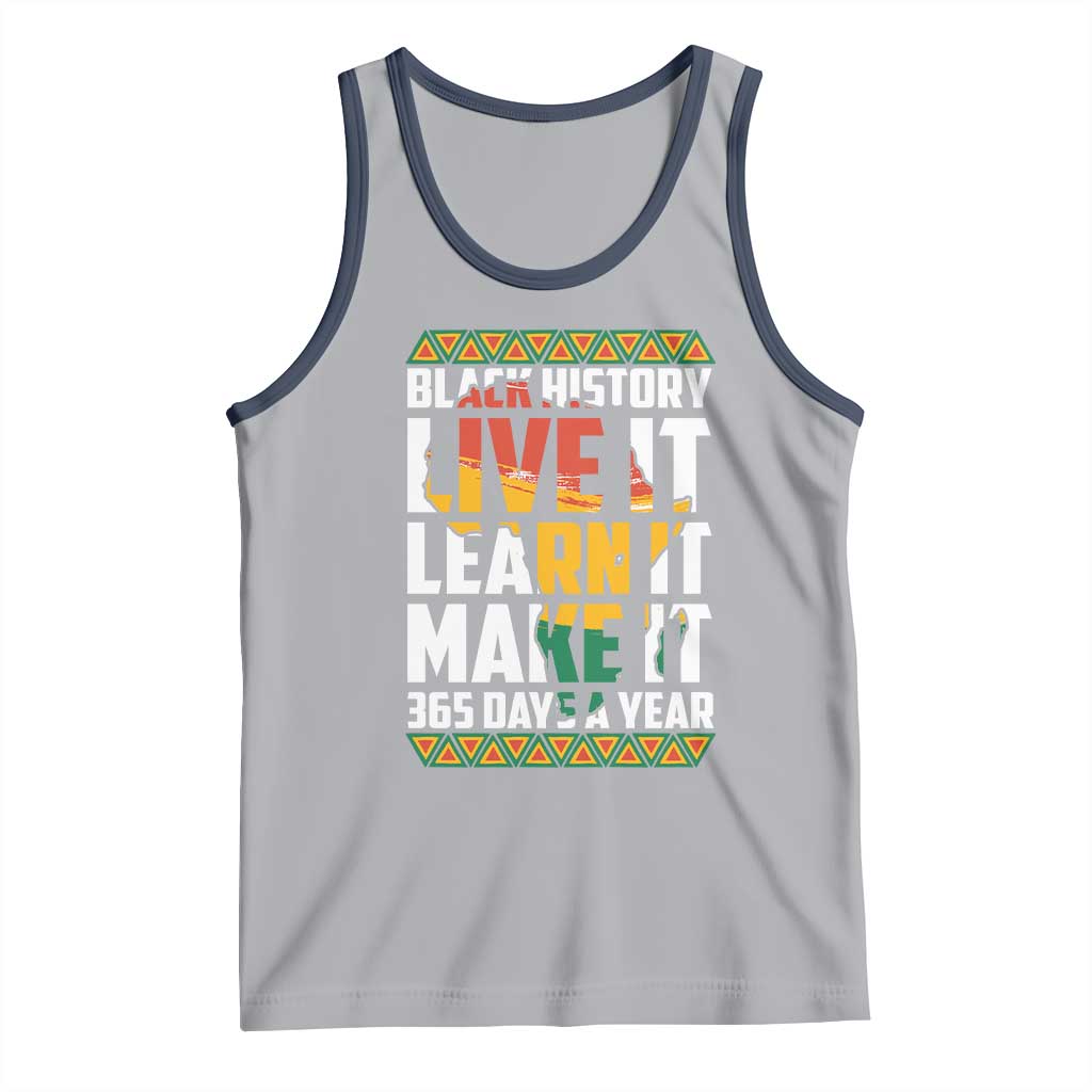 Black History Month Tank Top Live It Learn It Make It 365 Days A Year Kente TS02 Athletic Heather Navy Print Your Wear