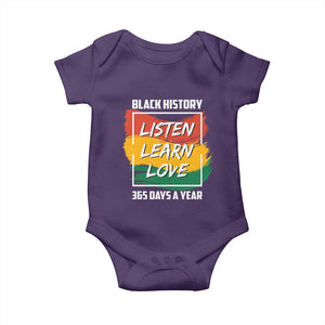 Black History Month Baby Onesie Listen Learn Love 365 Days A Year African American Pride TS02 Purple Print Your Wear