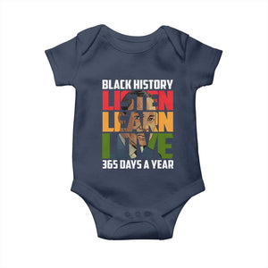 Black History Month Baby Onesie Listen Learn Love 365 Days A Year MLK Martin Luther King TS02 Navy Print Your Wear