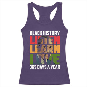 Black History Month Racerback Tank Top Listen Learn Love 365 Days A Year MLK Martin Luther King TS02 Purple Print Your Wear