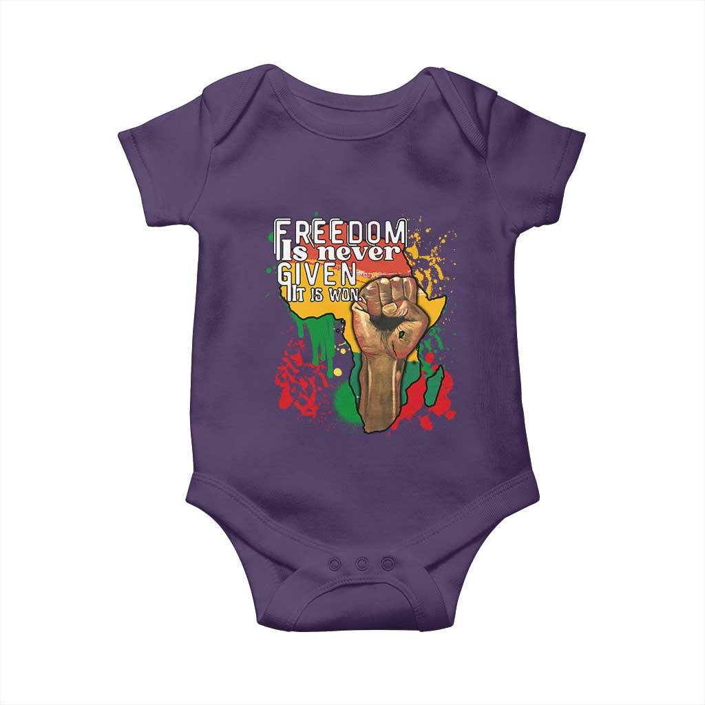 Black History Month Baby Onesie Freedom Is Never Given It Is Won Equal Rights Raised Fist TS02 Purple Print Your Wear