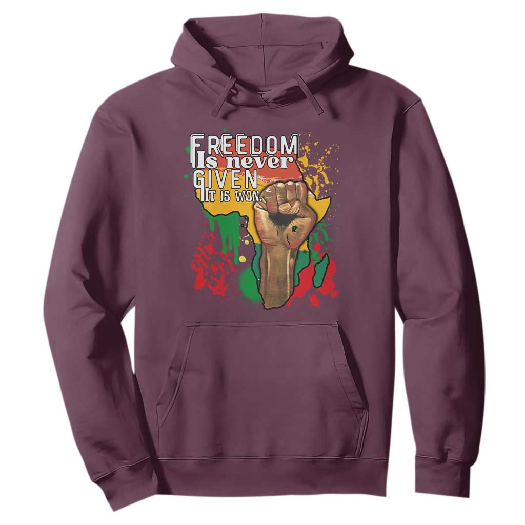 Black History Month Hoodie Freedom Is Never Given It Is Won Equal Rights TS02 Maroon Printyourwear