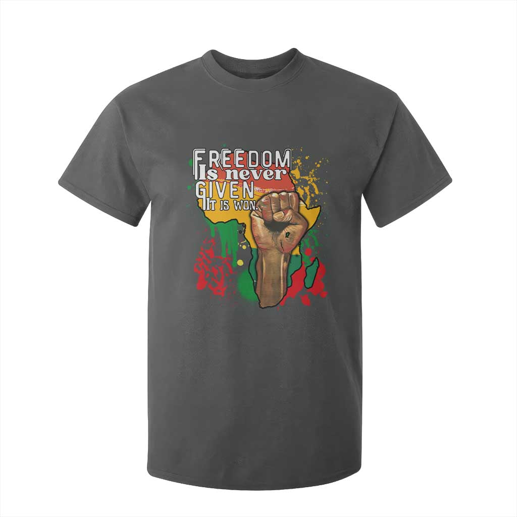 Black History Month T Shirt For Kid Freedom Is Never Given It Is Won Equal Rights Raised Fist TS02 Dark Heather Print Your Wear