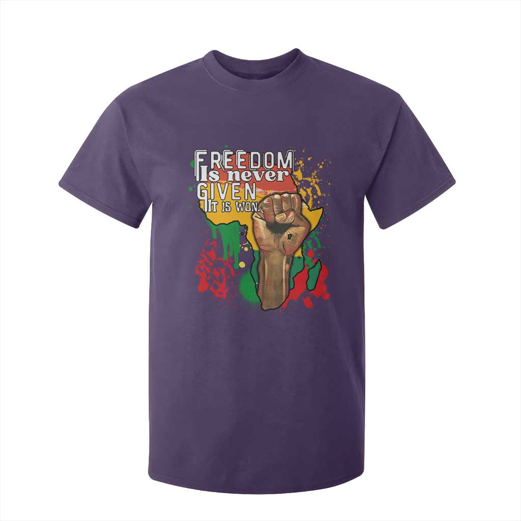 Black History Month T Shirt For Kid Freedom Is Never Given It Is Won Equal Rights Raised Fist TS02 Purple Print Your Wear