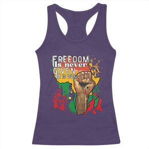 Black History Month Racerback Tank Top Freedom Is Never Given It Is Won Equal Rights Raised Fist TS02 Purple Print Your Wear
