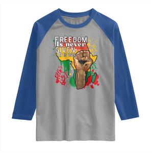 Black History Month Raglan Shirt Freedom Is Never Given It Is Won Equal Rights Raised Fist TS02 Sport Gray Royal Print Your Wear
