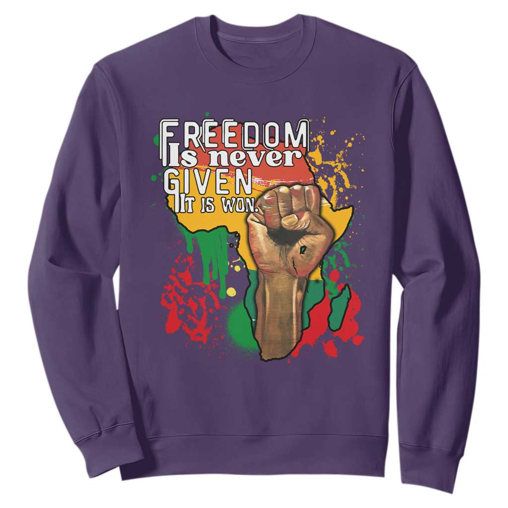 Black History Month Sweatshirt Freedom Is Never Given It Is Won Equal Rights TS02 Purple Printyourwear