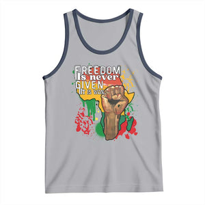 Black History Month Tank Top Freedom Is Never Given It Is Won Equal Rights Raised Fist TS02 Athletic Heather Navy Print Your Wear