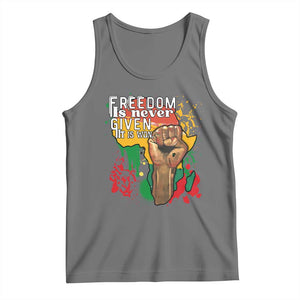 Black History Month Tank Top Freedom Is Never Given It Is Won Equal Rights Raised Fist TS02 Black Heather Print Your Wear
