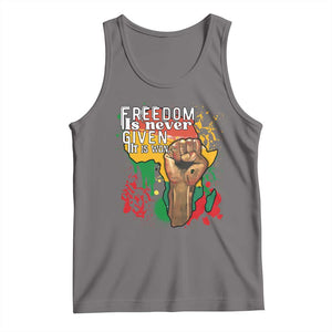 Black History Month Tank Top Freedom Is Never Given It Is Won Equal Rights Raised Fist TS02 Deep Heather Print Your Wear