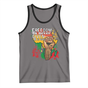 Black History Month Tank Top Freedom Is Never Given It Is Won Equal Rights Raised Fist TS02 Deep Heather Black Print Your Wear