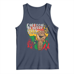 Black History Month Tank Top Freedom Is Never Given It Is Won Equal Rights Raised Fist TS02 Navy Print Your Wear