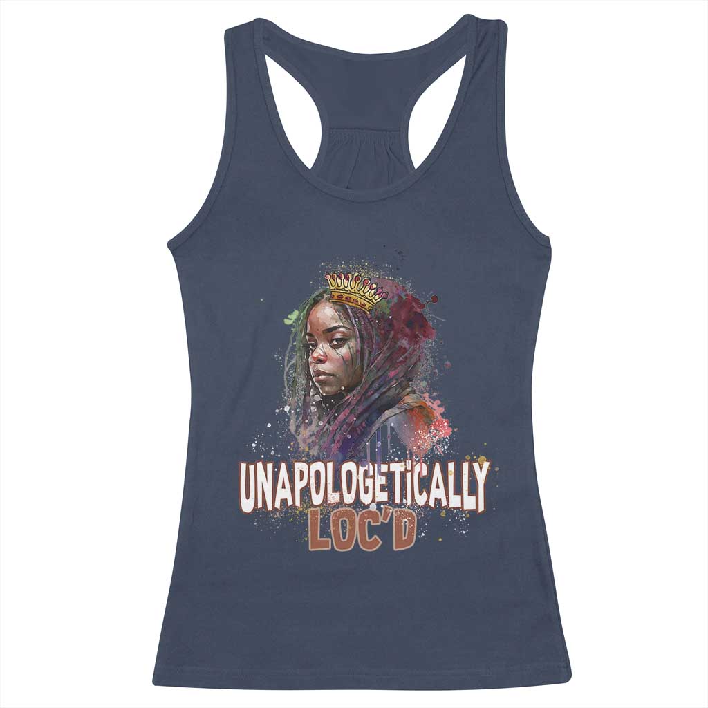 Black Locs Girl Racerback Tank Top Unapologetically Locd Hair Melanin Queen TS02 Navy Print Your Wear
