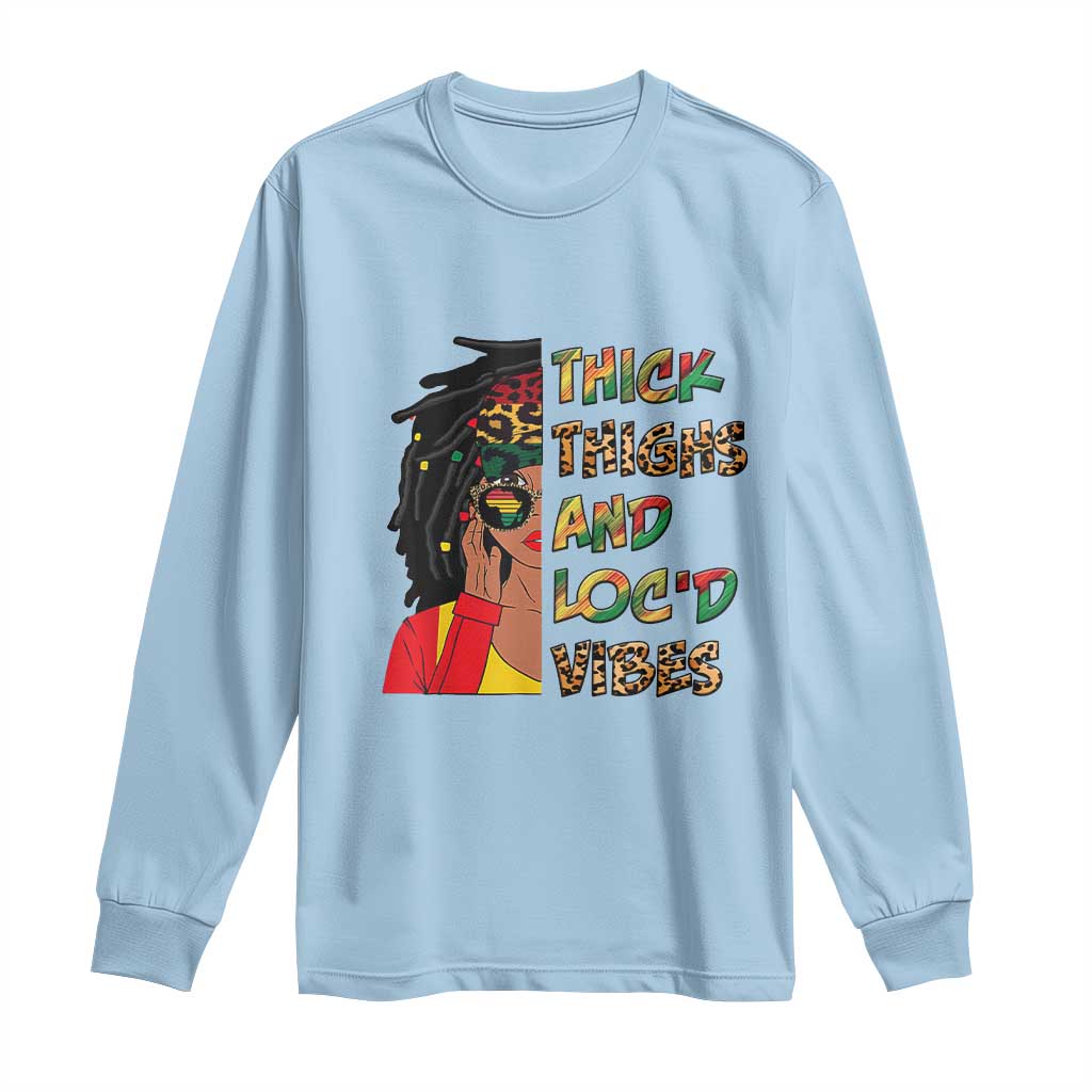 Black Locs Girl Long Sleeve Shirt Thick Thighs And Locd Vibes African Melanin Women TS02 Light Blue Print Your Wear