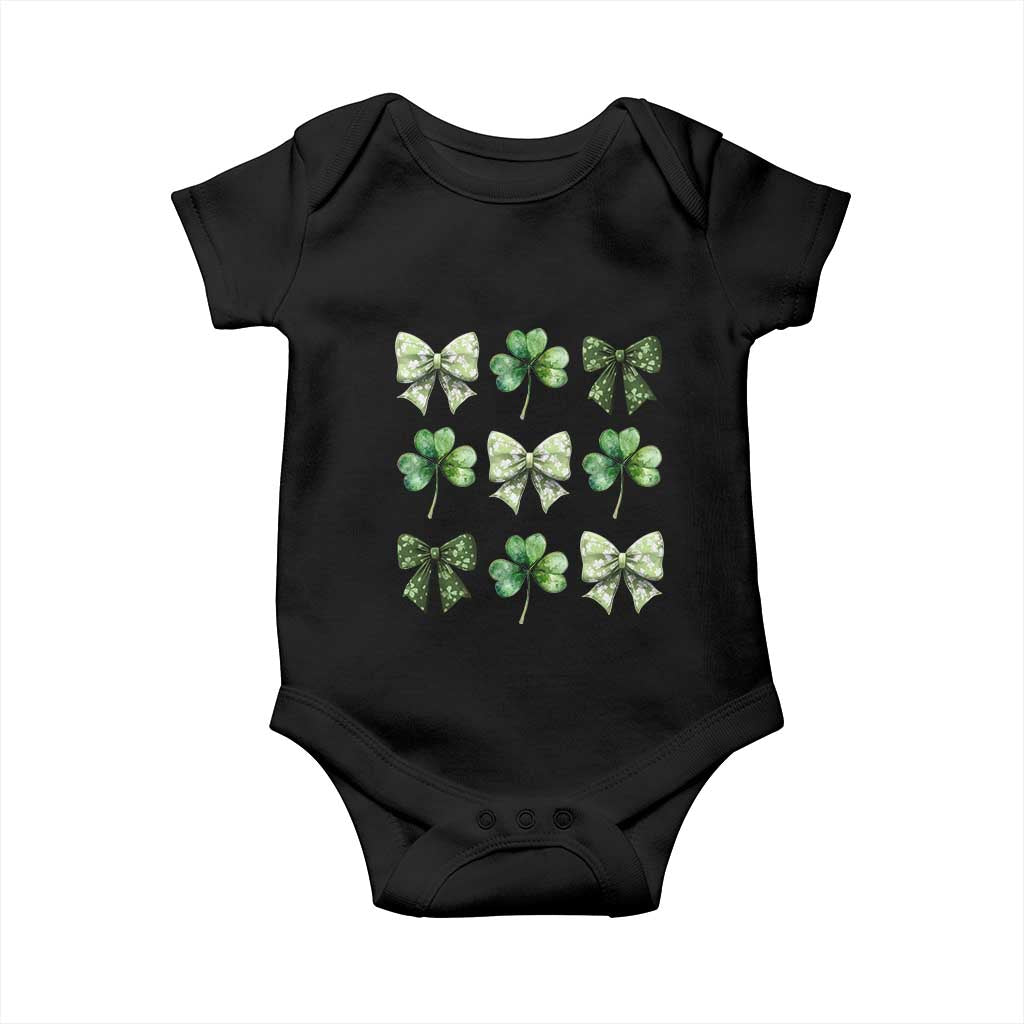 St Patricks Day Coquette Bow Baby Onesie Lucky Shamrock Aesthetic TS02 Black Print Your Wear