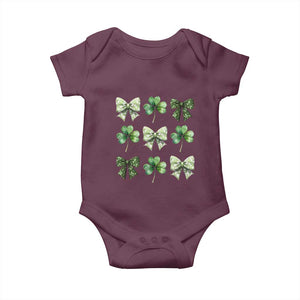 St Patricks Day Coquette Bow Baby Onesie Lucky Shamrock Aesthetic TS02 Maroon Print Your Wear