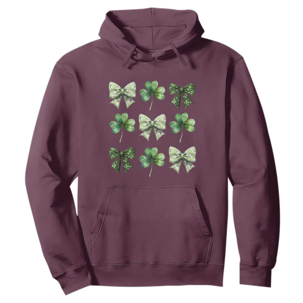 St Patricks Day Coquette Bow Hoodie Lucky Shamrock Aesthetic TS02 Maroon Print Your Wear