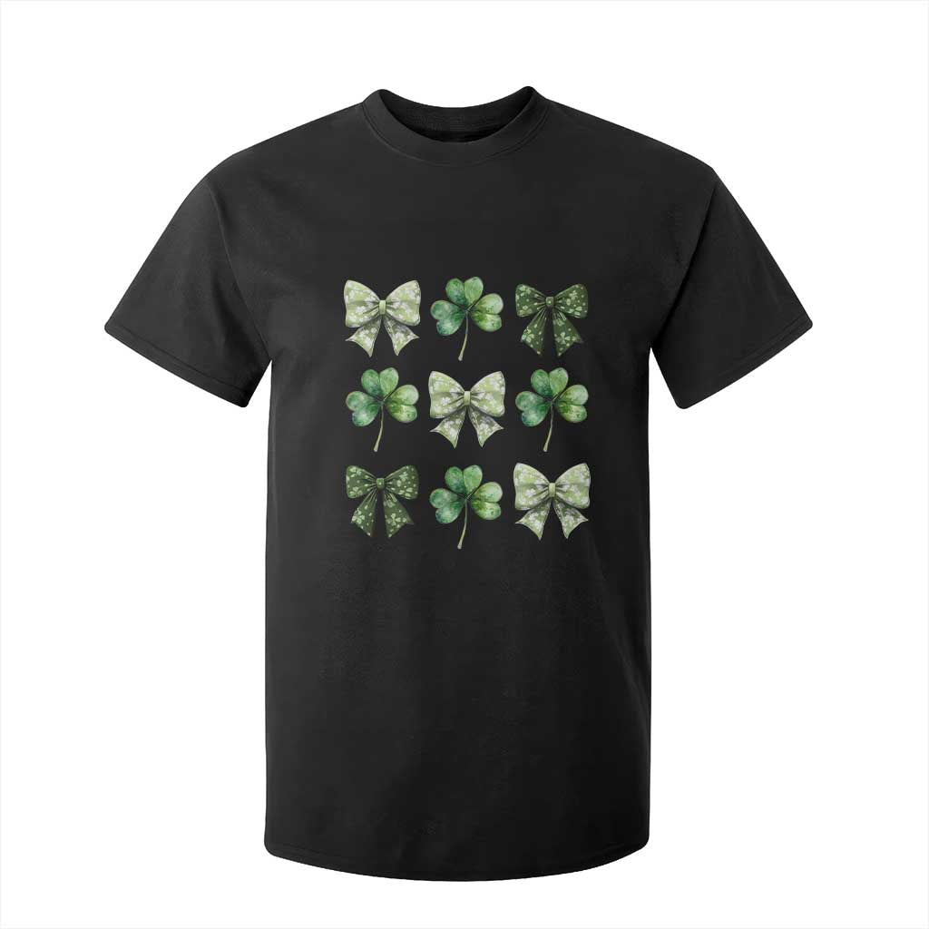 St Patricks Day Coquette Bow T Shirt For Kid Lucky Shamrock Aesthetic TS02 Black Print Your Wear
