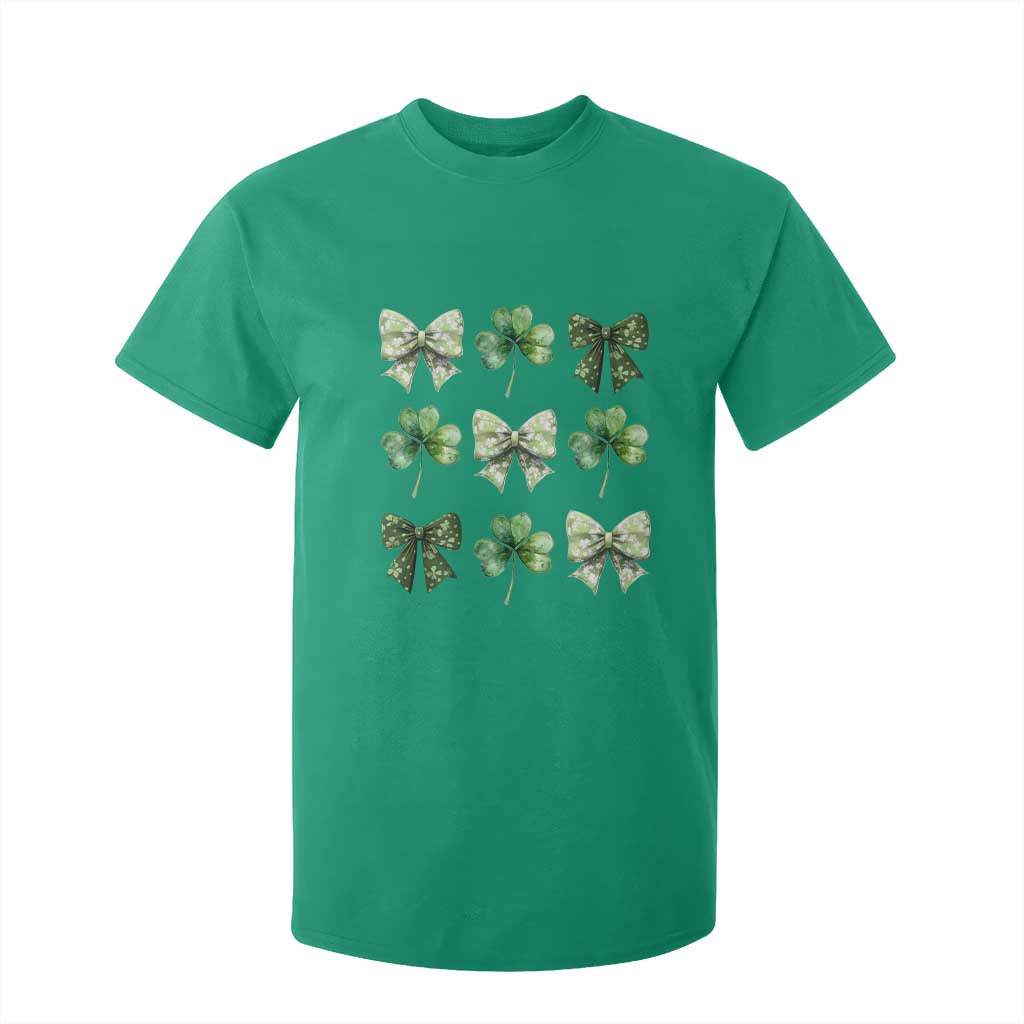 St Patricks Day Coquette Bow T Shirt For Kid Lucky Shamrock Aesthetic TS02 Irish Green Print Your Wear