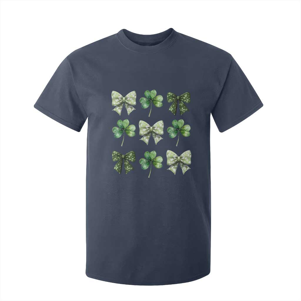 St Patricks Day Coquette Bow T Shirt For Kid Lucky Shamrock Aesthetic TS02 Navy Print Your Wear