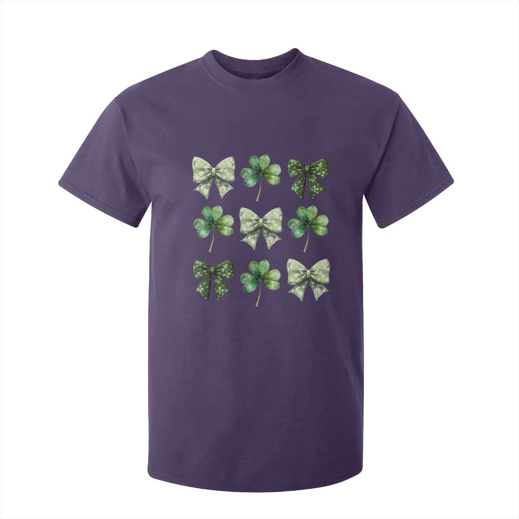St Patricks Day Coquette Bow T Shirt For Kid Lucky Shamrock Aesthetic TS02 Purple Print Your Wear