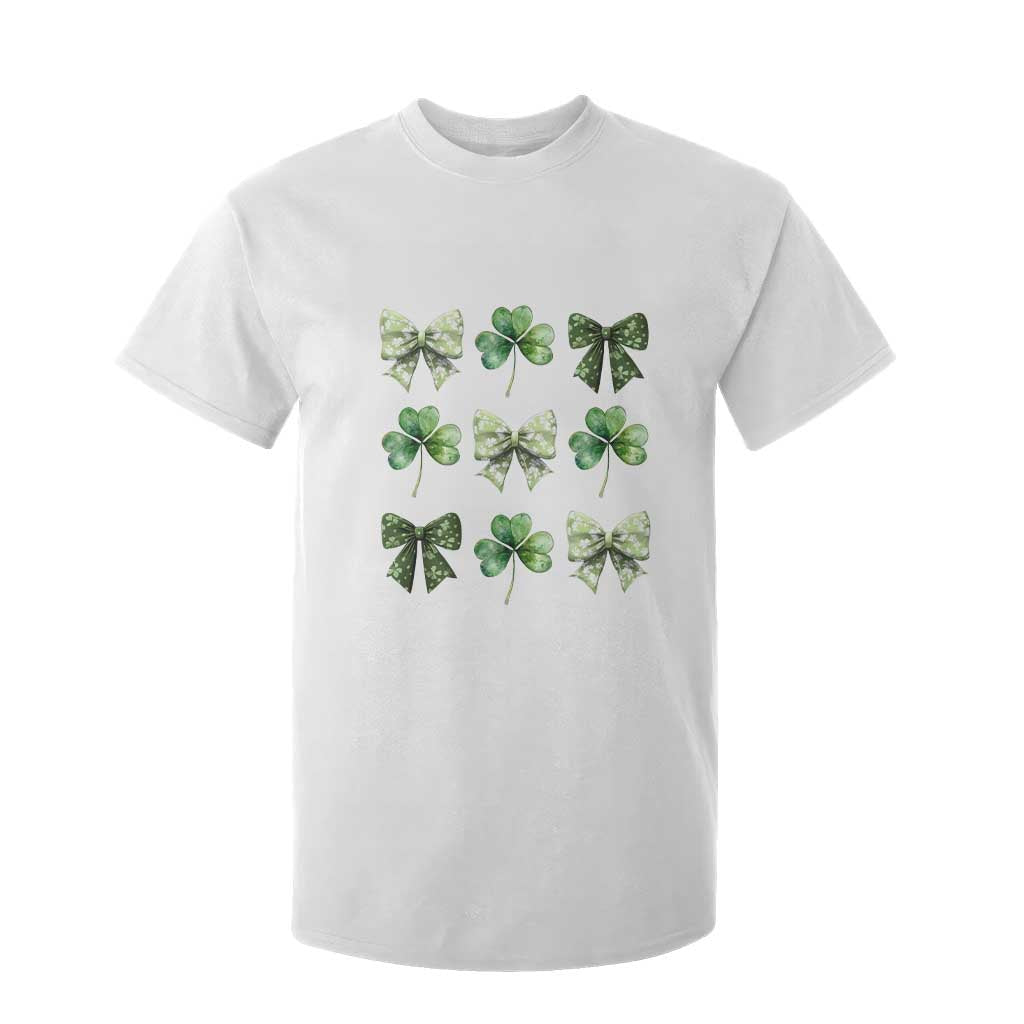 St Patricks Day Coquette Bow T Shirt For Kid Lucky Shamrock Aesthetic TS02 White Print Your Wear