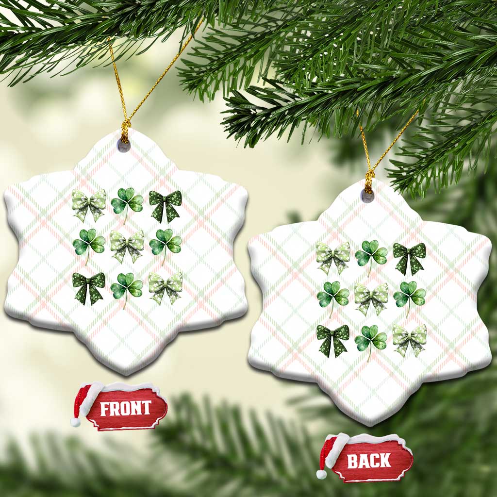 St Patricks Day Coquette Bow Ceramic Ornament Lucky Shamrock Aesthetic TS02 Print Your Wear