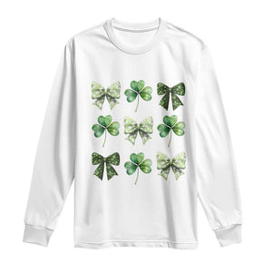 St Patricks Day Coquette Bow Long Sleeve Shirt Lucky Shamrock Aesthetic TS02 White Print Your Wear