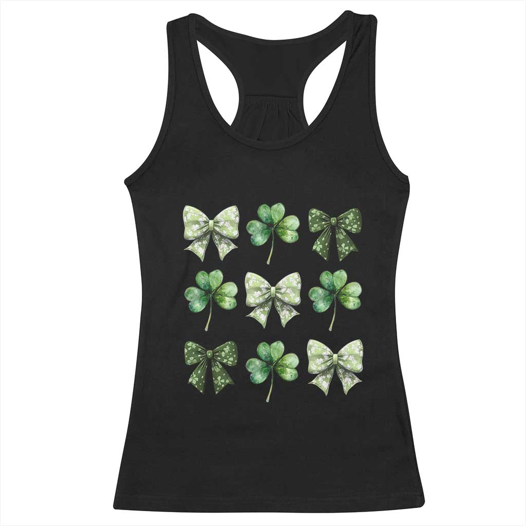 St Patricks Day Coquette Bow Racerback Tank Top Lucky Shamrock Aesthetic TS02 Black Print Your Wear