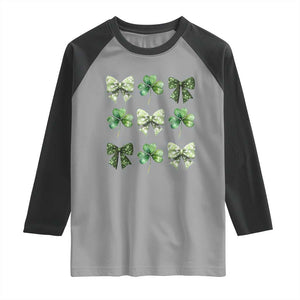 St Patricks Day Coquette Bow Raglan Shirt Lucky Shamrock Aesthetic TS02 Sport Gray Black Print Your Wear