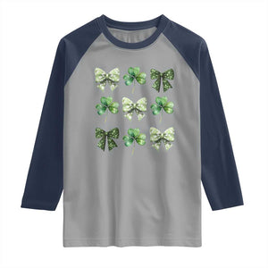 St Patricks Day Coquette Bow Raglan Shirt Lucky Shamrock Aesthetic TS02 Sport Gray Navy Print Your Wear