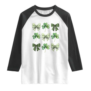 St Patricks Day Coquette Bow Raglan Shirt Lucky Shamrock Aesthetic TS02 White Black Print Your Wear