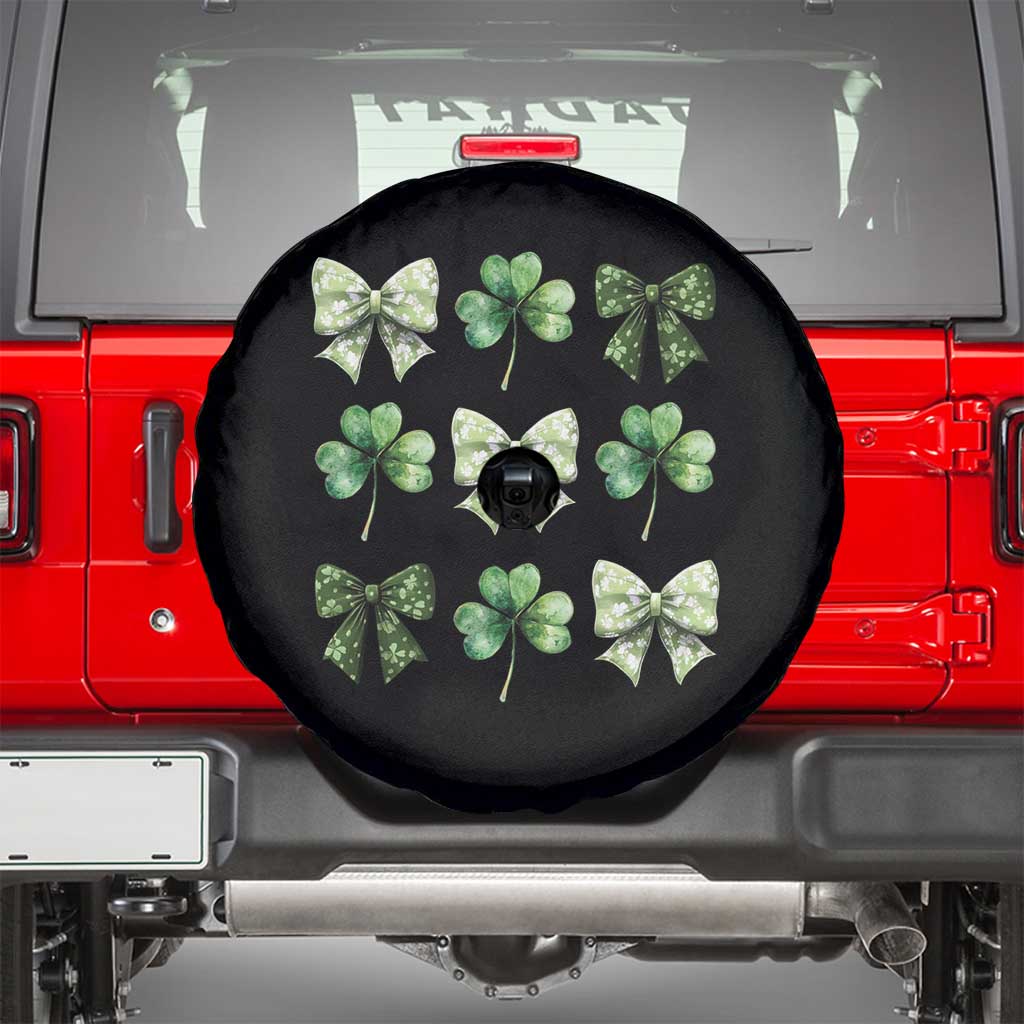 St Patricks Day Coquette Bow Spare Tire Cover Lucky Shamrock Aesthetic TS02 Black Print Your Wear