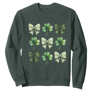 St Patricks Day Coquette Bow Sweatshirt Lucky Shamrock Aesthetic TS02 Dark Forest Green Print Your Wear