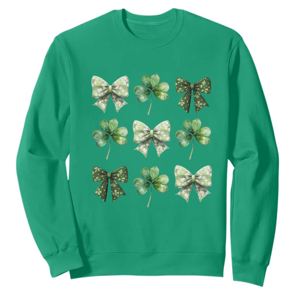 St Patricks Day Coquette Bow Sweatshirt Lucky Shamrock Aesthetic TS02 Irish Green Print Your Wear