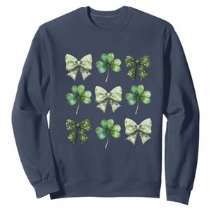 St Patricks Day Coquette Bow Sweatshirt Lucky Shamrock Aesthetic TS02 Navy Print Your Wear
